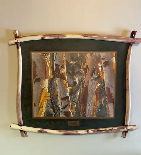 Woodland Wolf — Handcrafted Natural Log Frame